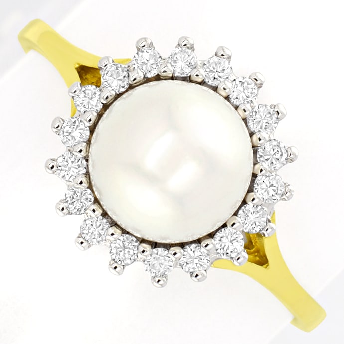 Foto 2 - Klassischer Damenring Perle und Brillanten, R1013