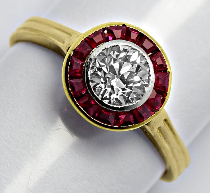 Foto 1 - Antiker Ring 0,7ct Diamant-Solitär Top-Rubine, R1534