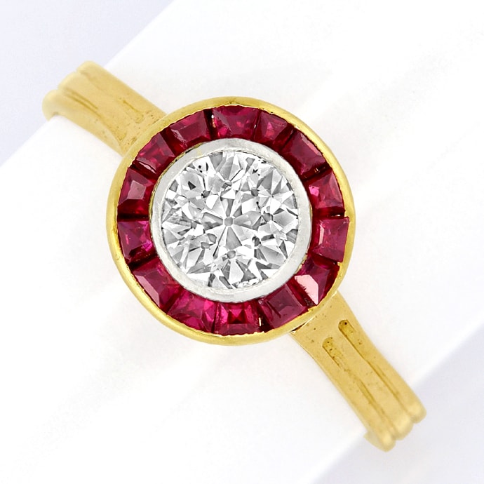 Foto 2 - Antiker Ring 0,7ct Diamant-Solitär Top-Rubine, R1534