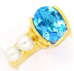 Foto 1 - Designer-Ring Blauer Topas Akoya Perlen Gelbgold, S3865